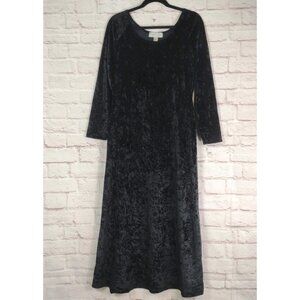 VTG Young Classic Black Crushed Velvet Maxi Dress Gothic Witchy UK 44 = US M/L